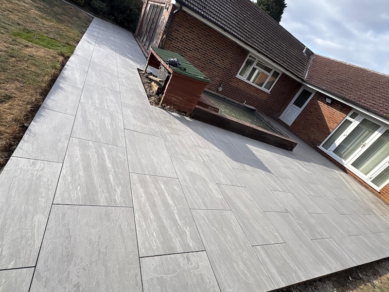 Porcelain patio completed alongside driveway in Telford